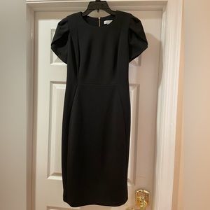Calvin Klein Sheath Cap Sleeve Midi Dress Black Size 10 with Zipper Back